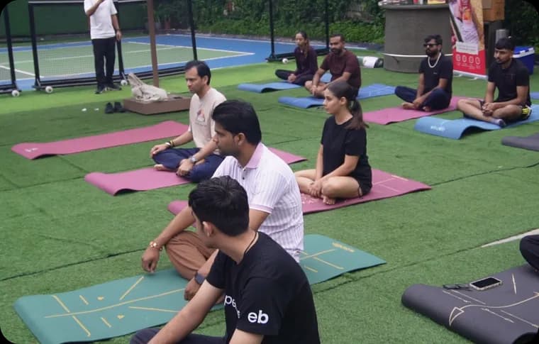 Morning yoga on the lawn